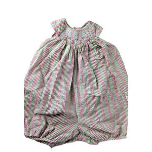 Simply Smock Smocked Bubble Romper Girls Size 18 Months Pink Green Seersucker